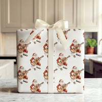 Music Christmas Gift Wrap, Acoustic Guitar Santa Wrapping Paper, Guitar Santa Holiday Wrapping Paper
