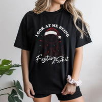 Kitten Tangled in Lights Shirt, Humorous Grumpy Cat Christmas T-Shirt, Sarcastic Holiday Graphic Tee, Cat Lover Christmas Graphic T-Shirt