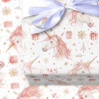 Pink Gold Unicorn Gift Wrap, Unicorn Christmas Wrapping Paper, Whimsical Holiday Wrapping Paper, Magical Xmas Unicorn Wrapping Paper