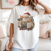 Adorable Vintage Christmas Kittens Graphic Tee, Santa Claus Cats T-Shirt, Retro Holiday Cat Lover Shirt, Festive Winter Cat T-Shirt, Xmas Present