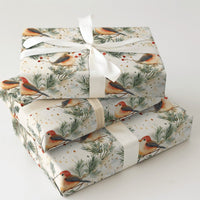 Pine Branch Bird Gift Wrap, Watercolor Winter Birds Wrapping Paper, Red Berry Christmas Wrapping Paper, Rustic Holiday Gift Wrapping Paper
