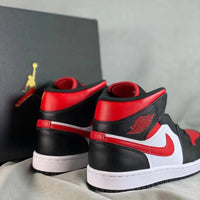 Mid Top Sneakers, White Black Red Colorway, Lace Up Design, Casual Gift for Sneaker Fans