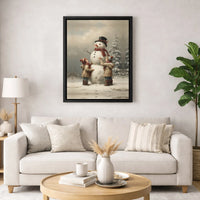 Nostalgic Winter Scene Canvas Print, Vintage Children Building Snowman Canvas Wall Art, Christmas Holiday Canvas Decor