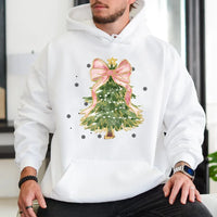 Pink Bow Aesthetic Hoodie, Coquette Christmas Tree Hoodie, Adorable Girly Xmas Tree Hoodie, Pastel Holiday Pullover, Winter Present for Her