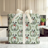 Sage Green Dog Gift Wrap, Dalmatian Puppy Christmas Wrapping Paper, Wreath Present Wrap, Pet Lover Holiday Wrapping Paper, Xmas Gift Wrap