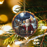 Snowy Village Christmas Ornament, Stained Glass Santa Reindeer Ornament, Festive Ceramic Tree Ornament, Winter Holiday Keepsake Present