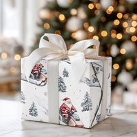 Winter Forest Holiday Gift Wrap, Santa Riding Snowmobile Wrapping Paper, Watercolor Snowmobile Paper, Christmas Present Wrapping Paper
