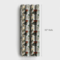 Reindeer Cabin Winter Gift Wrap, Vintage Snowy Village Christmas Wrapping Paper, Watercolor Town Holiday Wrapping Paper, Retro Gift Wrap