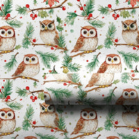 Woodland Bird Gift Wrap, Watercolor Owl Wrapping Paper, White Holiday Wrapping Paper, Nature Lover Gift Wrap, Christmas Wrapping Paper Roll