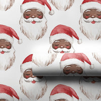 Inclusive Santa Face Gift Wrap, Watercolor Black Santa Wrapping Paper, Adorable Christmas Wrapping Paper, Festive Holiday Present Gift Wrap Roll