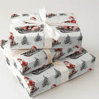 Watercolor Santa Gift Wrap, Santa on Snowmobile Wrapping Paper, Winter Sports Christmas Wrapping Paper, Whimsical Holiday Gift Wrap Roll