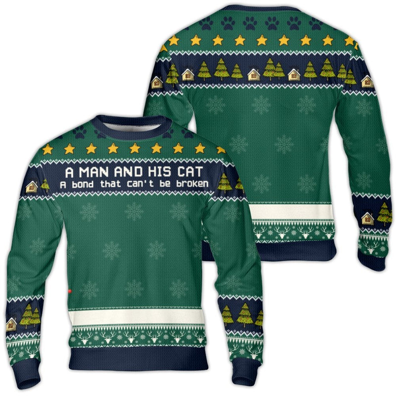 Humorous Cat Dad Christmas Sweater, A Man and His Cat Ugly Sweater, Adorable Cat Lover Holiday Sweatshirt, Xmas Pet Pullover, Winter Crewneck