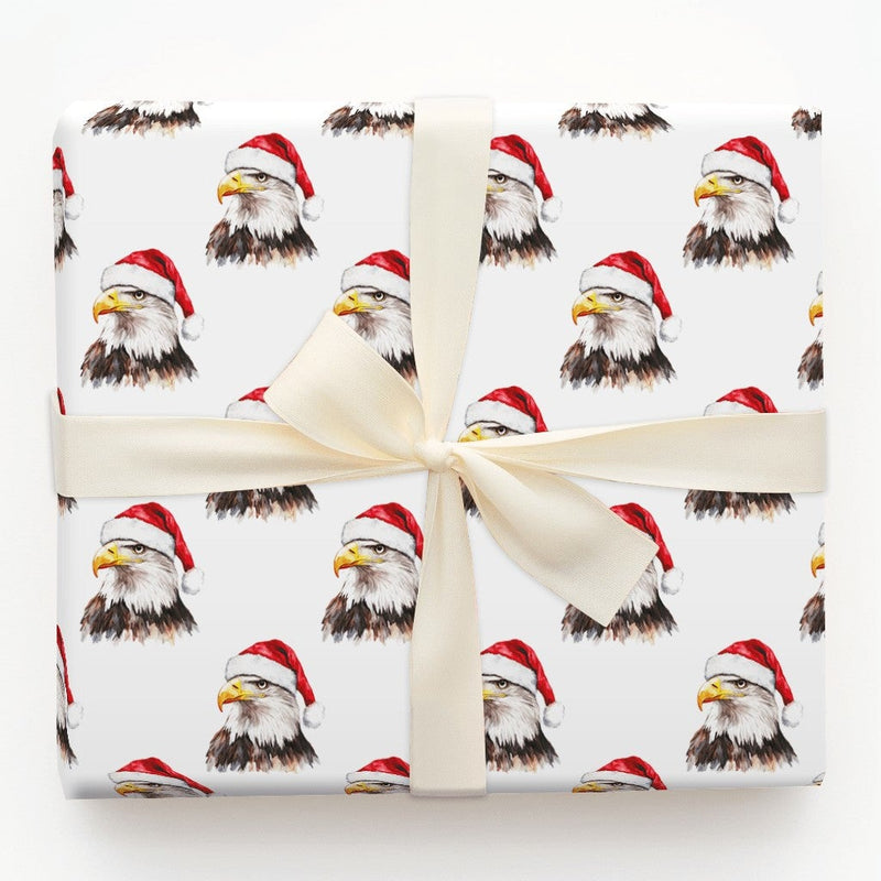Santa Hat Eagle Gift Wrap Roll, Patriotic Bald Eagle Christmas Wrapping Paper, Holiday Bird Wrapping Paper, American Patriotic Gift Wrap