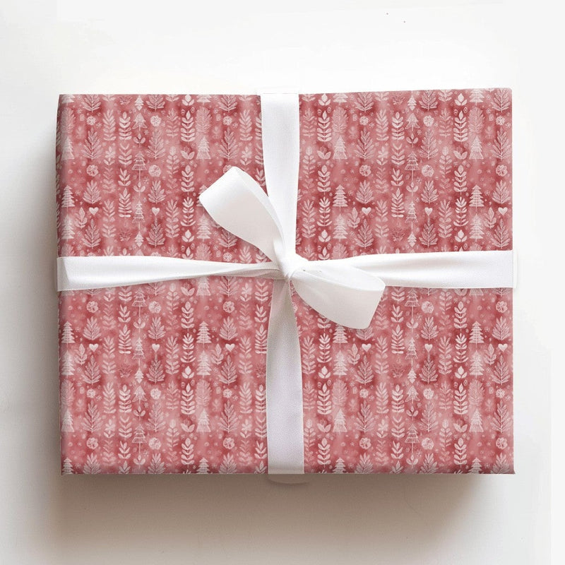 Nordic Winter Forest Gift Wrap Roll, Rustic Christmas Wrapping Paper, Botanical Tree Present Wrap, Holiday Snowflake Gift Wrapping Paper