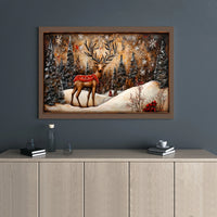 Snowy Forest Reindeer Print, Winter Reindeer Canvas Wall Art, Christmas Holiday Wall Decor, Winter Reindeer Landscape Canvas, Xmas Present