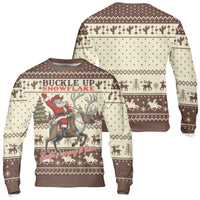 Buckle Up Snowflake Holiday Sweater, Western Cowboy Santa Sweatshirt, Retro Rodeo Xmas Crewneck, Country Christmas Pullover