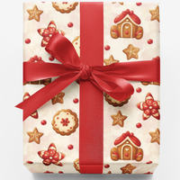 Gingerbread Holiday Gift Wrap, Cookie Cottage Christmas Wrapping Paper, Adorable Frosted Cookie Present Wrap, Festive Xmas Gift Wrapping Paper