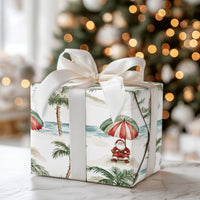 Beach Christmas Gift Wrap, Tropical Santa Wrapping Paper, Coastal Holiday Vacation Wrapping Paper, Palm Tree Summer Wrapping Paper Roll