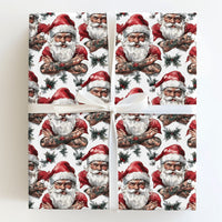 Buff Santa Claus Gift Wrap, Tattooed Santa Wrapping Paper, Edgy Hipster Christmas Wrapping Paper, Humorous Holiday Gift Wrap, Cool Xmas Paper