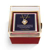 Rotating Rose Box CZ Crystal Pendant Necklace, Love Knot Necklace for Wife, Romantic Christmas Jewelry, Elegant Anniversary Present for Her