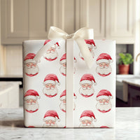 Adorable Smiling Santa Gift Wrap, Watercolor Santa Claus Wrapping Paper, Traditional Christmas Wrapping Paper, Festive Holiday Gift Wrap Roll