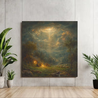 Bethlehem Shepherds Divine Light Painting, Nativity Shepherds Square Canvas, Christian Christmas Wall Decor, Religious Holiday Present