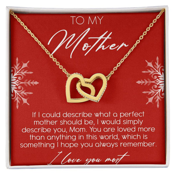 CZ Linked Heart Pendant, To My Mother Interlocking Hearts Necklace, Sentimental Mom Heart Necklace, Christmas Birthday Presen