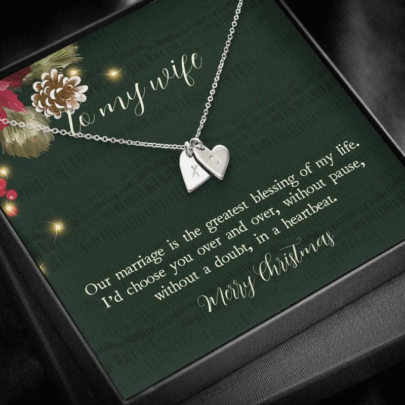 Custom Charms Necklace, Personalized Initial Heart Necklace for Wife, Sterling Silver Gold Jewelry, Romantic Christmas Present