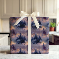Snowy Cabin Night Scene Gift Wrap, Winter Village Wrapping Paper, Christmas Present Paper, Holiday Gift Wrap Roll, Winter Wonderland Wrap