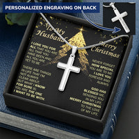 Custom Engraved Cross Pendant, Personalized Cross Necklace for Husband, Stainless Steel Mens Faith Necklace, Christmas Present for Him
