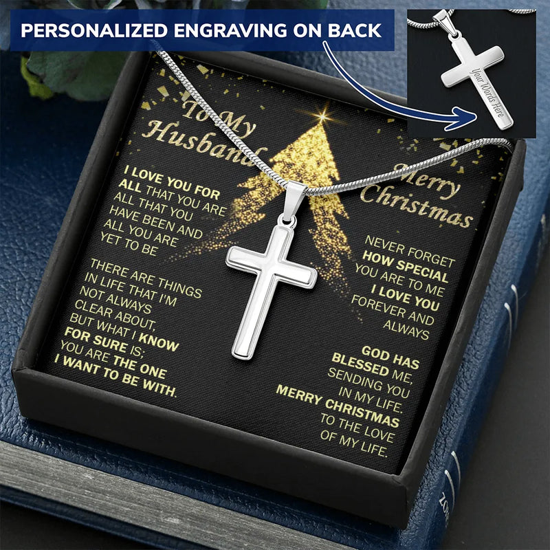 Custom Engraved Cross Pendant, Personalized Cross Necklace for Husband, Stainless Steel Mens Faith Necklace, Christmas Present for Him