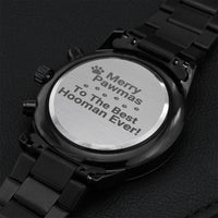 Engraved Chronograph Watch, Merry Pawmas Dog Lover Watch, Personalized Black Watch, Dog Dad Christmas Watch, Holiday Keepsake Present for Men