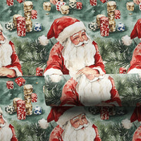 Casino Holiday Gift Wrap, Santa Playing Poker Wrapping Paper, Humorous Christmas Wrapping Paper, Card Player Gift Wrap Roll, Xmas Present Paper