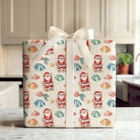 Summer Holiday Christmas Gift Wrap, Tropical Beach Santa Wrapping Paper, Santa on Vacation Wrapping Paper, Coastal Beach Gift Wrap Roll