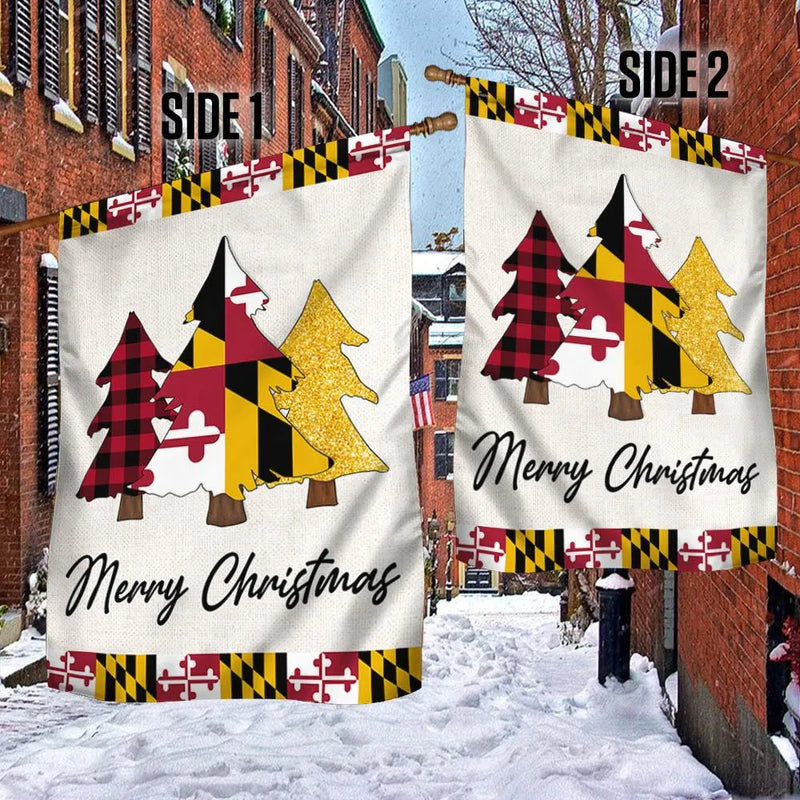 Buffalo Plaid Tree State Flag Lawn Banner, Maryland Christmas Garden Flag, Double Sided Holiday Yard Flag, Marylander Christmas Decor