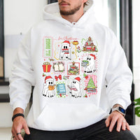 Adorable Reading Ghost Bookish Hoodie, Christmas Ghost Hoodie, Comfy Book Lover Holiday Sweatshirt, Librarian Xmas Graphic Pullover Hoodie