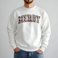Red Plaid Varsity Letter Sweater, Merry Christmas Sweatshirt, Retro Holiday Crewneck Sweatshirt, Comfy Winter Xmas Sweatshirt, Present for Her