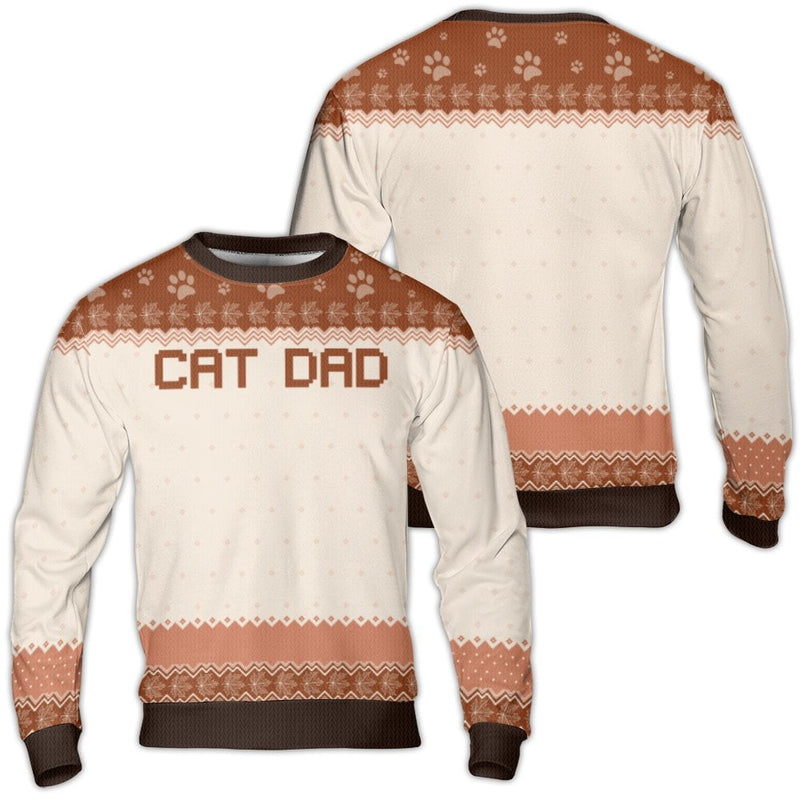 Festive Paw Print Fair Isle Sweater, Cat Dad Ugly Christmas Sweater, Humorous Cat Lover Holiday Sweatshirt, Pet Owner Xmas Present Crewneck