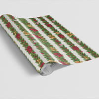 Holiday Floral Gift Wrap, Poinsettia Garland Christmas Wrapping Paper, Vintage Botanical Christmas Paper Roll, Festive Winter Present Wrap