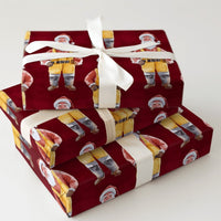 Whimsical Santa Claus Gift Wrap, Yellow Overalls Santa Wrapping Paper, Red Background Christmas Wrapping Paper, Holiday Present Paper Roll