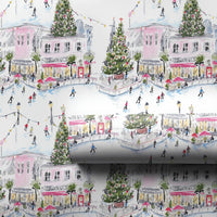 Watercolor Ice Skating Rink Gift Wrap, Christmas Village Wrapping Paper, Winter Wonderland Wrapping Paper Roll, Holiday Present Decor Wrap
