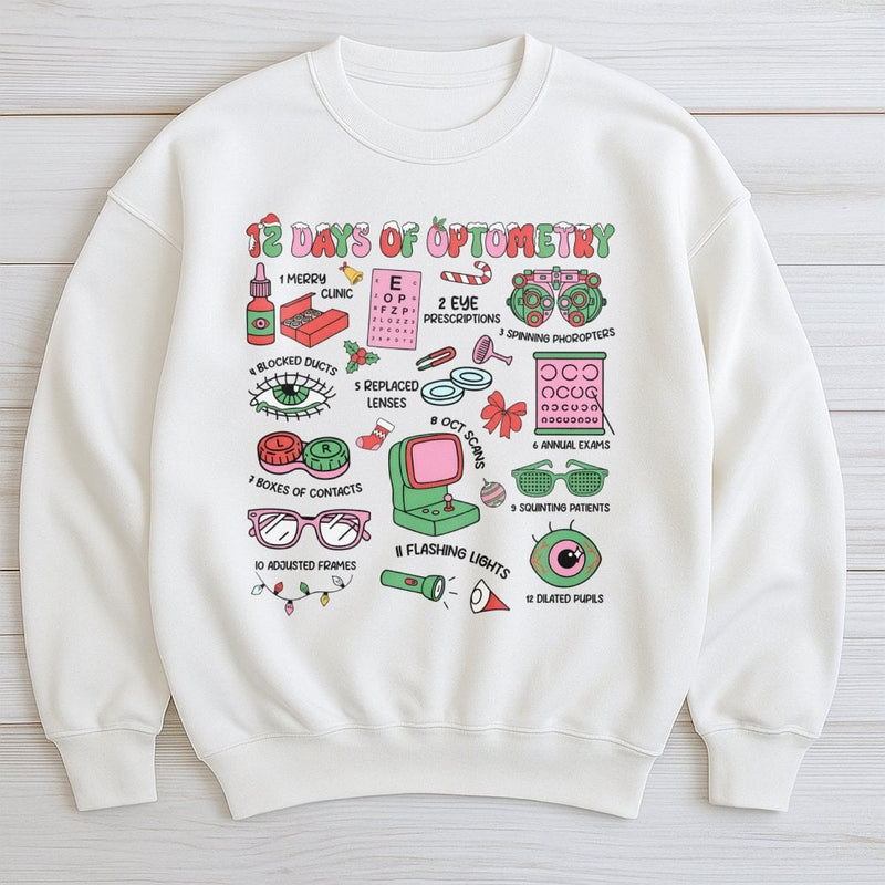 Eye Doctor Christmas Sweatshirt, 12 Days of Optometry Sweatshirt, Optician Holiday Crewneck, Eye Care Xmas Sweater, Optometrist Sweatshirt