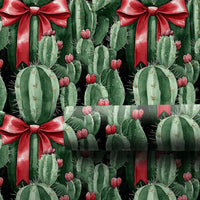 Red Bow Holiday Wrapping Paper, Black Christmas Cactus Wrapping Paper, Southwestern Xmas Wrapping Paper, Desert Botanical Gift Wrap