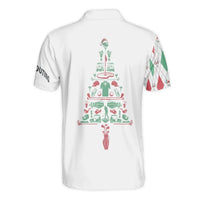 Humorous Holiday Argyle Golf Ball Tree Polo Shirt, Christmas Golf Polo Shirt, Festive Xmas Golfer Performance Top, Mens Holiday Present