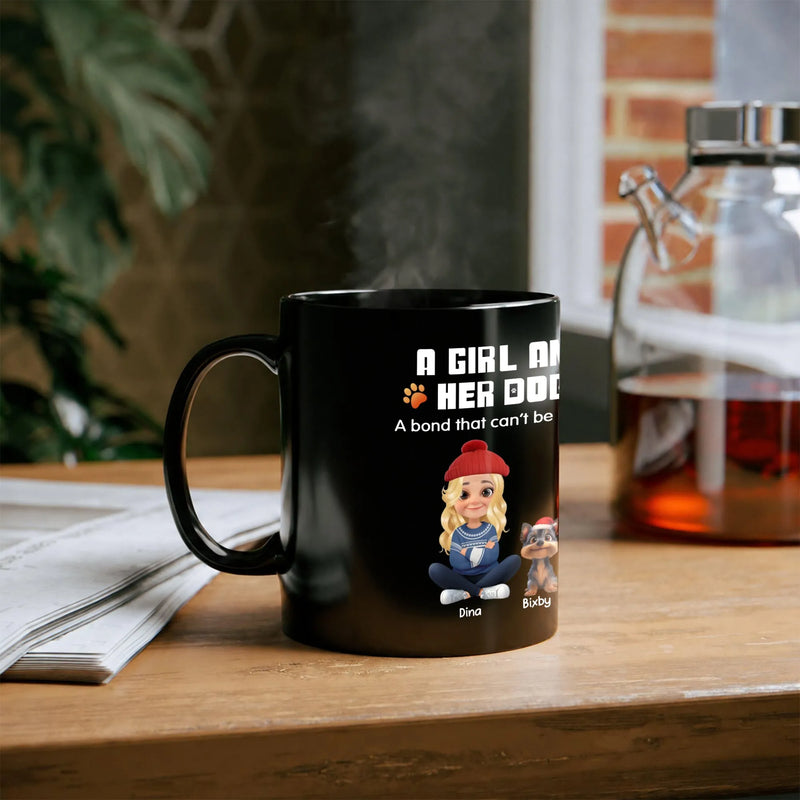 Custom Cartoon Girl and Dog Coffee Cup, Personalized Dog Mom Ceramic Mug, Pet Quote Ceramic Drinkware, Christmas Present for Dog Lovers