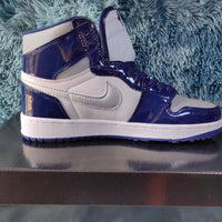 Golf Shoes, Midnight Blue Colorway, Patent Leather Footwear, Lace Up Design, Casual Gift for Shoe Lovers