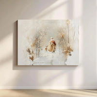 Whimsical Snowy Forest Christmas Print, Santa Claus and Reindeer Canvas Art, Festive Holiday Wall Decor, Merry Christmas Home Present