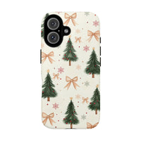 Festive Pine Trees Bows Snowflakes Cover, Christmas Tree iPhone Case, Holiday Winter Season Phone Case, Adorable Xmas Present for Women