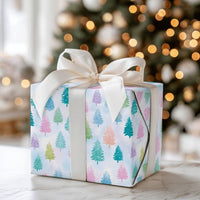 Watercolor Pine Tree Gift Wrap, Pastel Christmas Tree Wrapping Paper, Colorful Holiday Tree Wrapping Paper, Whimsical Winter Gift Wrap Roll