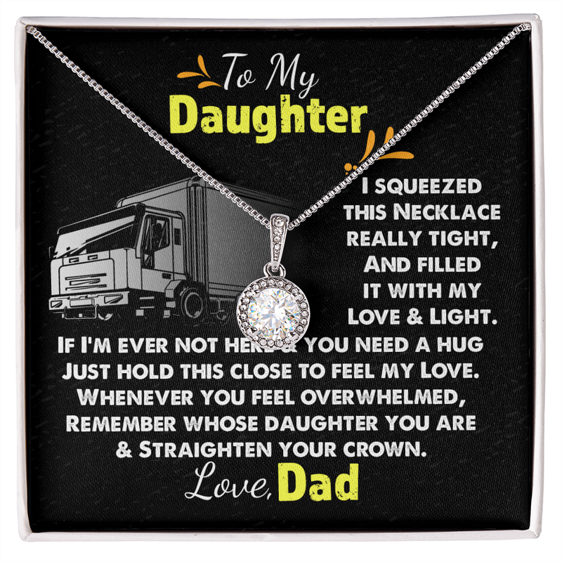 Trucker Dad Message Card Necklace, To My Daughter Necklace, White Gold Pendant, Sentimental Daughter Jewelry, Birthday Christmas Present